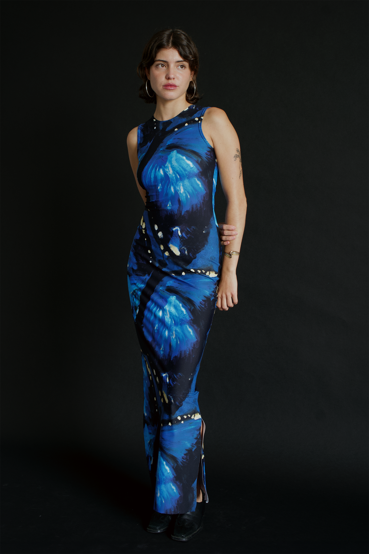 Long Sleeveless Gown - Blue Butterfly