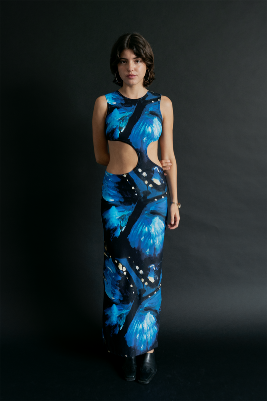 Long Eclipse Cut-Out Gown - Blue Butterfly