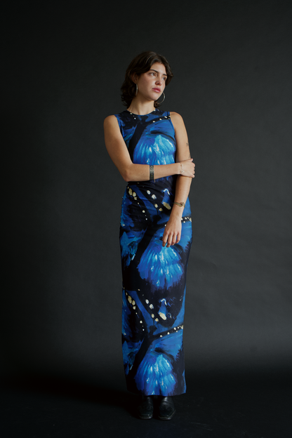 Long Sleeveless Gown - Blue Butterfly