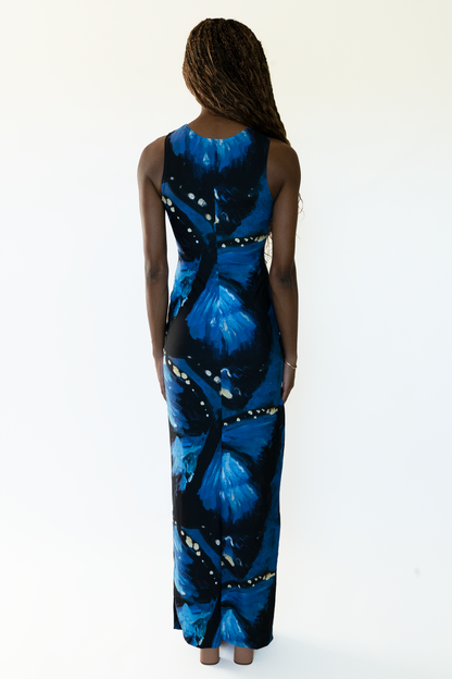 Long Sleeveless Gown - Blue Butterfly