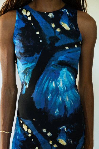 Long Sleeveless Gown - Blue Butterfly