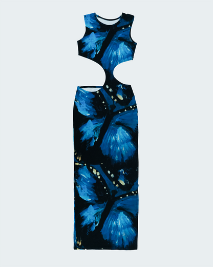Long Eclipse Cut-Out Gown - Blue Butterfly